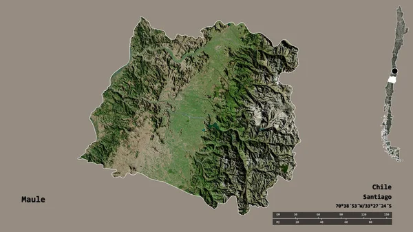 チリの領域であるモーレの形で その首都はしっかりとした背景に隔離されています 距離スケール リージョンプレビュー およびラベル 衛星画像 3Dレンダリング — ストック写真