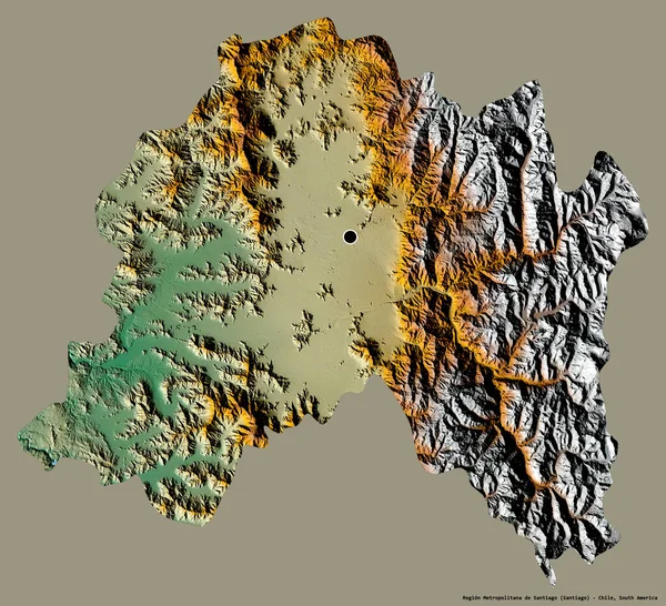 地域の形状首都圏チリのサンティアゴ地方で その首都はしっかりとした色背景に隔離されています 地形図 3Dレンダリング — ストック写真