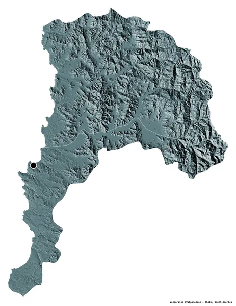 チリの地方 バルパライソの形で その首都は白い背景に隔離されています 色の標高マップ 3Dレンダリング — ストック写真