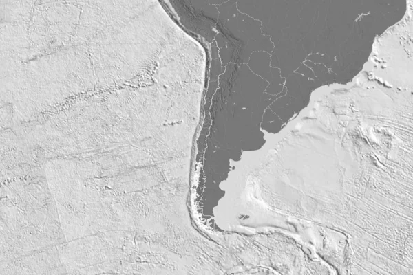 Rozšířená Oblast Chile Obrysem Země Mezinárodními Regionálními Hranicemi Mapa Nadmořské — Stock fotografie