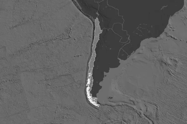Shape Chile Separated Desaturation Neighboring Areas Borders Bilevel Elevation Map — Stock Photo, Image