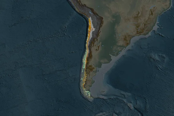 Tvar Chile Oddělený Odvodňováním Sousedních Oblastí Topografická Reliéfní Mapa Vykreslování — Stock fotografie