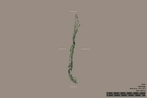 智利的一个区域在一个地理参照框的坚实背景上被隔离 主要区域分部 距离标度 卫星图像 3D渲染 — 图库照片