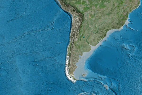 Rozšířená Oblast Chile Obrysem Země Mezinárodními Regionálními Hranicemi Satelitní Snímky — Stock fotografie