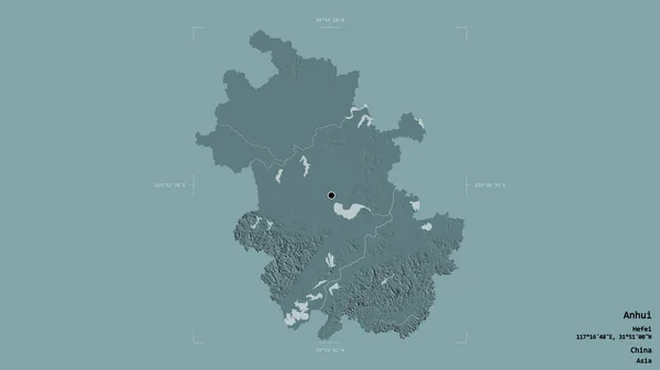Obszar Anhui Prowincja Chin Odizolowany Solidnym Tle Georeferencyjnym Polu Granicznym — Zdjęcie stockowe