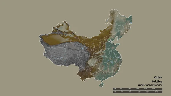 主要な地域部門と分離北京エリアと中国の荒廃した形 ラベル 地形図 3Dレンダリング — ストック写真