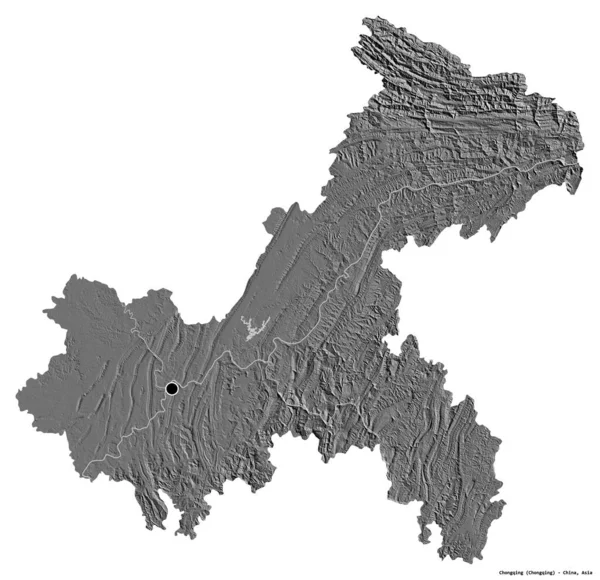 Form Chongqing Kinas Kommun Med Huvudstaden Isolerad Vit Bakgrund Höjdkarta — Stockfoto