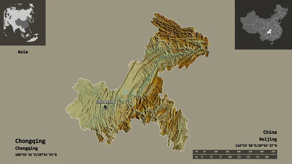 Tvar Chongqing Obec Čína Její Hlavní Město Měřítko Vzdálenosti Náhledy — Stock fotografie