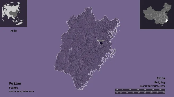 Form Von Fujian Provinz Von China Und Seiner Hauptstadt Entfernungsskala — Stockfoto