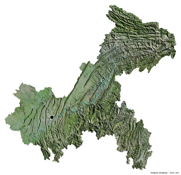 重庆的形状 以白色背景为首都的中国城市 卫星图像 3D渲染 — 图库照片