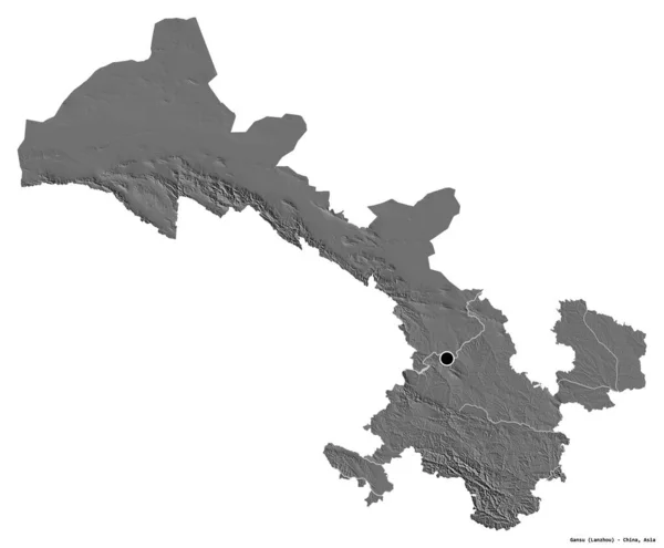 Forma Gansu Provincia China Con Capital Aislada Sobre Fondo Blanco — Foto de Stock