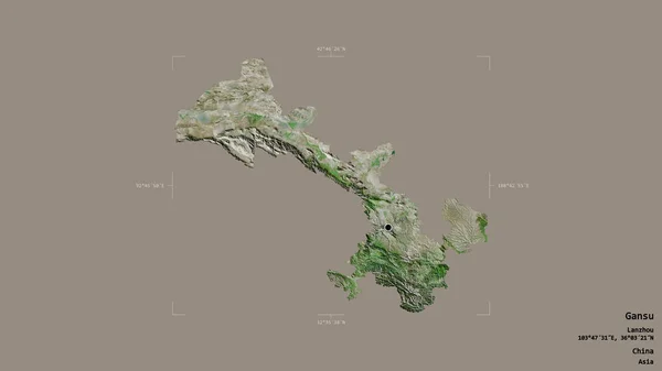 中国甘肃省甘肃的一个地区 在一个地理参照框的坚实背景下被隔离 卫星图像 3D渲染 — 图库照片