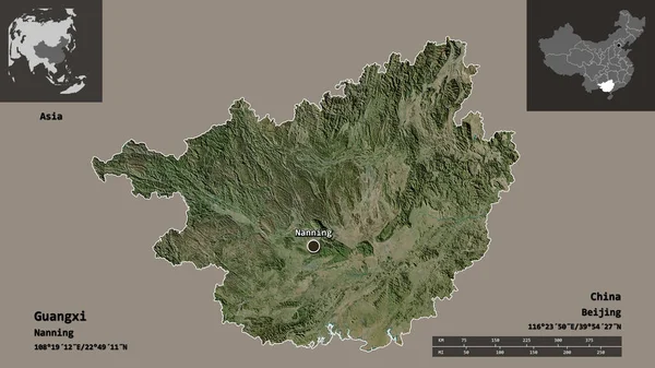 Shape Guangxi Autonomous Region China Its Capital Distance Scale Previews — Stock Photo, Image
