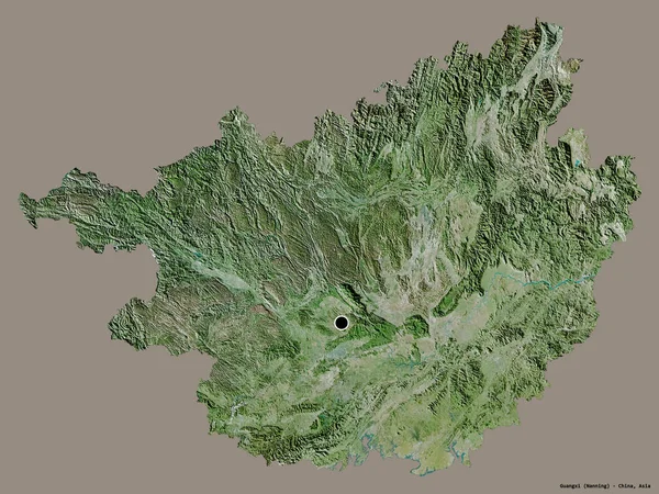 中国の自治区 広西チワン族自治区の形状は その資本金をしっかりとした色の背景に隔離された 衛星画像 3Dレンダリング — ストック写真
