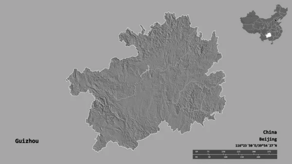 Form Guizhou Provinsen Kina Med Dess Huvudstad Isolerad Solid Bakgrund — Stockfoto