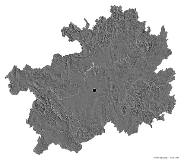 Форма Гуйчжоу Провинция Китая Столицей Изолированы Белом Фоне Карта Рельефа — стоковое фото