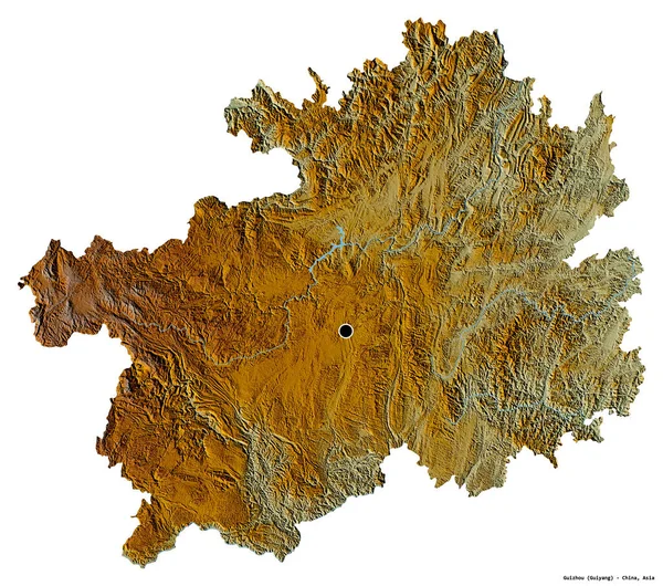 Форма Гуйчжоу Провинция Китая Столицей Изолированы Белом Фоне Топографическая Карта — стоковое фото