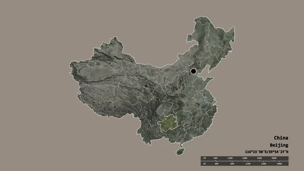 Zdesperowany Kształt Chin Stolicą Głównym Regionalnym Podziałem Oddzielonym Obszarem Guizhou — Zdjęcie stockowe