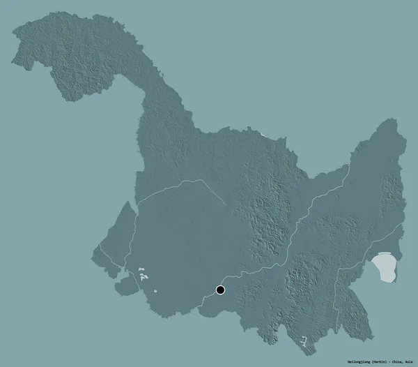 Σχήμα Heilongjiang Επαρχία Της Κίνας Κεφάλαιό Της Απομονώνονται Ένα Στερεό — Φωτογραφία Αρχείου