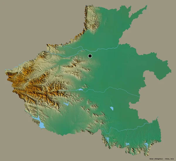 中国の省河南省の形状は その資本金は 固体の色の背景に隔離されました 地形図 3Dレンダリング — ストック写真