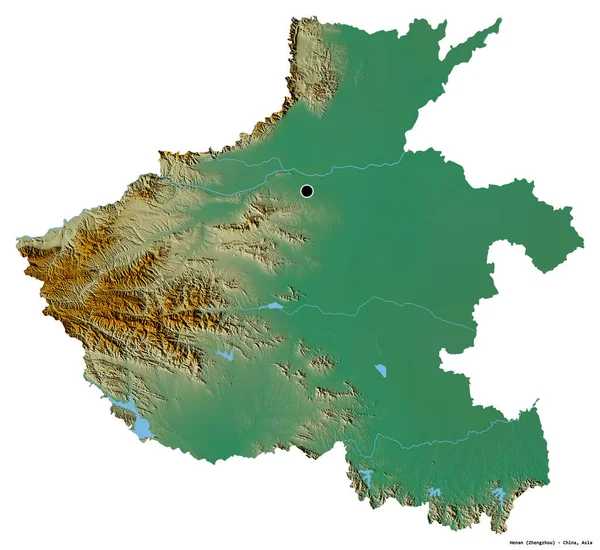 Форма Хенань Провінція Китай Столицею Ізольованою Білому Тлі Карта Рельєфу — стокове фото