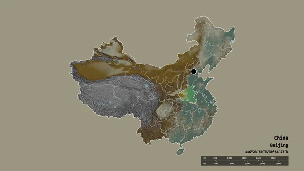 主要な地域部門と分離河南地域と中国の荒廃した形 ラベル 地形図 3Dレンダリング — ストック写真