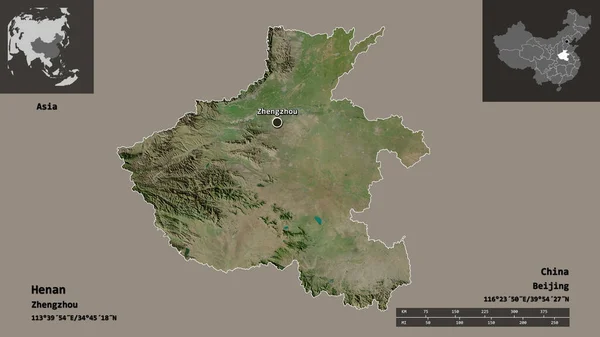 Form Henan Provinsen Kina Och Dess Huvudstad Avståndsskala Förhandsvisningar Och — Stockfoto