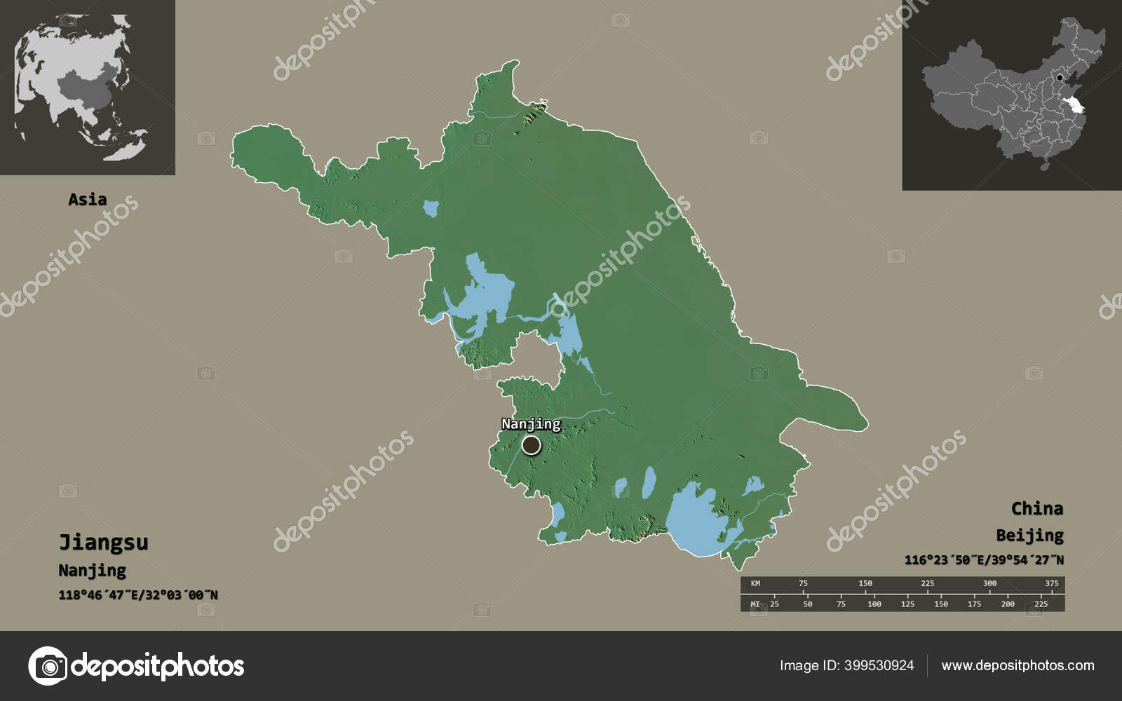 Forma Jiangsu Provincia China Capital Escala Distancia Vistas Previas  Etiquetas — Foto de stock #399530924 © Yarr65, image size:1600x1000