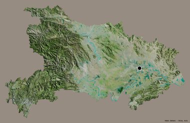 Çin 'in Hubei eyaleti, başkenti katı renk arkaplanı ile izole edilmiştir. Uydu görüntüleri. 3B görüntüleme