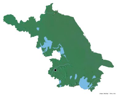 Çin 'in başkenti Jiangsu' nun beyaz arka planda izole edilmiş hali. Topografik yardım haritası. 3B görüntüleme
