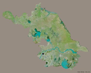 Çin 'in Jiangsu eyaleti, başkenti katı renk arkaplanı ile izole edilmiştir. Uydu görüntüleri. 3B görüntüleme