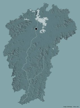 Çin 'in Jiangxi eyaleti, başkenti katı renk arkaplanı ile izole edilmiştir. Renkli yükseklik haritası. 3B görüntüleme