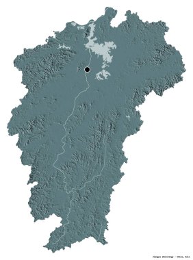 Çin 'in başkenti Jiangxi' nin beyaz arka planda izole edilmiş hali. Renkli yükseklik haritası. 3B görüntüleme