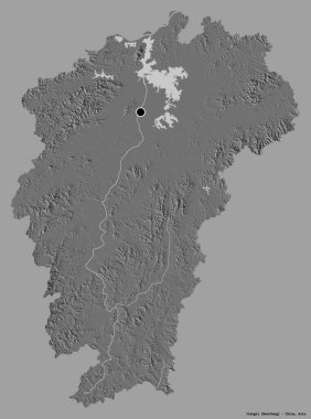 Çin 'in Jiangxi eyaleti, başkenti katı renk arkaplanı ile izole edilmiştir. Çift seviyeli yükseklik haritası. 3B görüntüleme