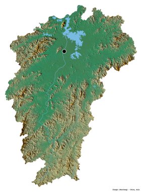 Çin 'in başkenti Jiangxi' nin beyaz arka planda izole edilmiş hali. Topografik yardım haritası. 3B görüntüleme