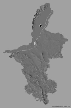 Ningxia Hui 'nin şekli, Çin' in özerk bölgesi, başkenti katı bir renk arkaplanı ile izole edilmiş. Çift seviyeli yükseklik haritası. 3B görüntüleme