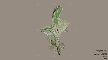 Ningxia Hui bölgesi, Çin 'in özerk bölgesi, jeoreferatlı bir sınır kutusunda katı bir arka planda izole edilmiş. Etiketler. Uydu görüntüleri. 3B görüntüleme