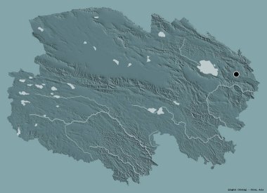 Çin 'in Qinghai eyaleti, başkenti katı renk arkaplanı ile izole edilmiştir. Renkli yükseklik haritası. 3B görüntüleme