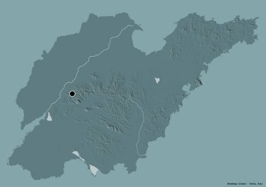 Çin 'in başkenti Shandong' un katı renk arkaplanı ile izole edilmiş hali. Renkli yükseklik haritası. 3B görüntüleme
