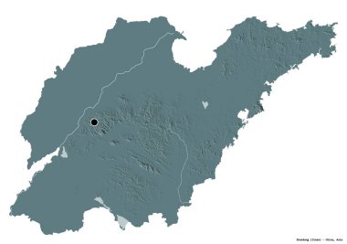 Çin 'in başkenti Shandong' un beyaz arka planda izole edilmiş hali. Renkli yükseklik haritası. 3B görüntüleme