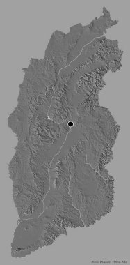 Shanxi, Çin 'in başkenti, katı renk arkaplanı ile izole edilmiş. Çift seviyeli yükseklik haritası. 3B görüntüleme