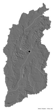 Shanxi, Çin 'in başkenti, beyaz arka planda izole edilmiş. Çift seviyeli yükseklik haritası. 3B görüntüleme