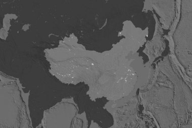 Çin 'in şekli, komşu bölgelerin dedoygunluğuyla ayrılır. Çift seviyeli yükseklik haritası. 3B görüntüleme