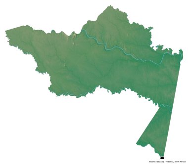 Kolombiya komiseri Amazonas 'ın şekli, başkenti beyaz arka planda izole edilmiş. Topografik yardım haritası. 3B görüntüleme