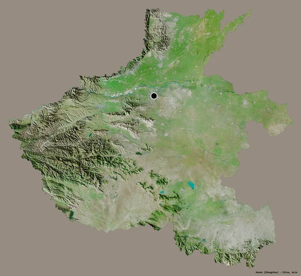中国河南省的形状 其首都以纯色背景隔离 卫星图像 3D渲染 — 图库照片