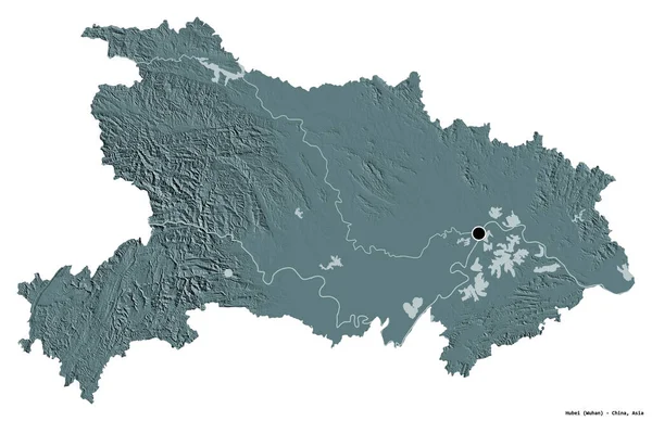 中国の省湖北省の形状は その首都と白い背景に隔離された 色の標高マップ 3Dレンダリング — ストック写真