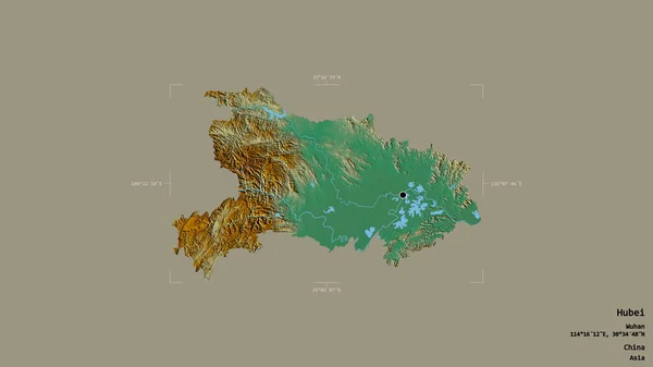 中国の湖北省のエリアは 洗練された境界ボックス内の強固な背景に隔離されています ラベル 地形図 3Dレンダリング — ストック写真
