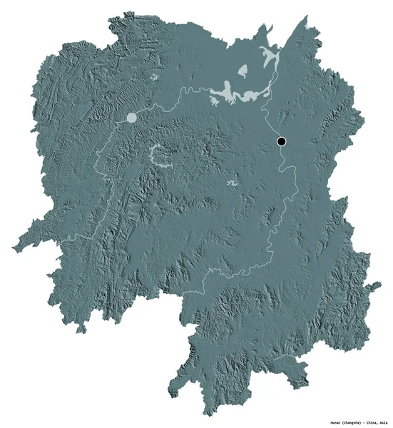 中国湖南省的形状 其首都被白色背景隔离 彩色高程图 3D渲染 — 图库照片