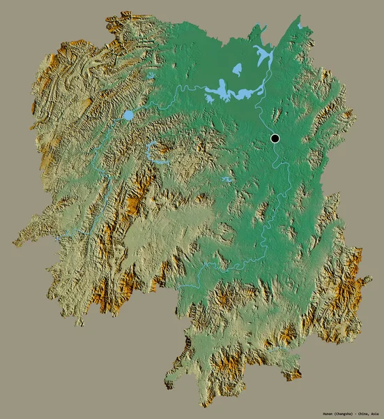 Alakja Hunan Tartomány Kína Főváros Elszigetelt Szilárd Színű Háttér Topográfiai — Stock Fotó