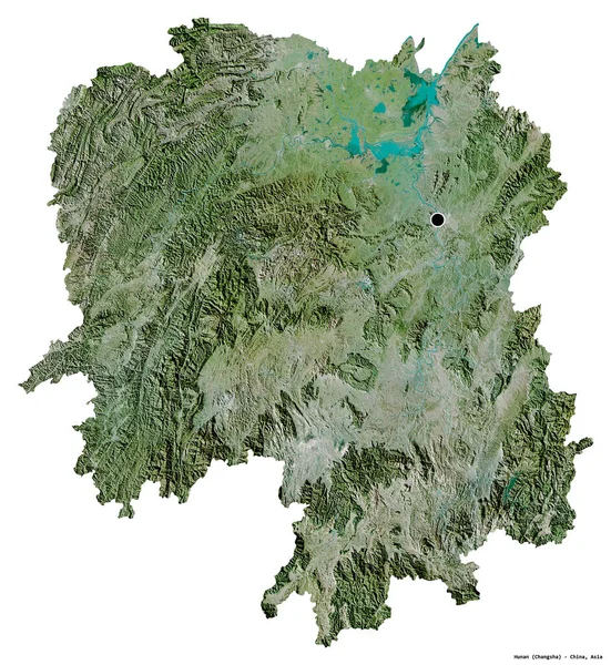 中国湖南省的形状 其首都被白色背景隔离 卫星图像 3D渲染 — 图库照片